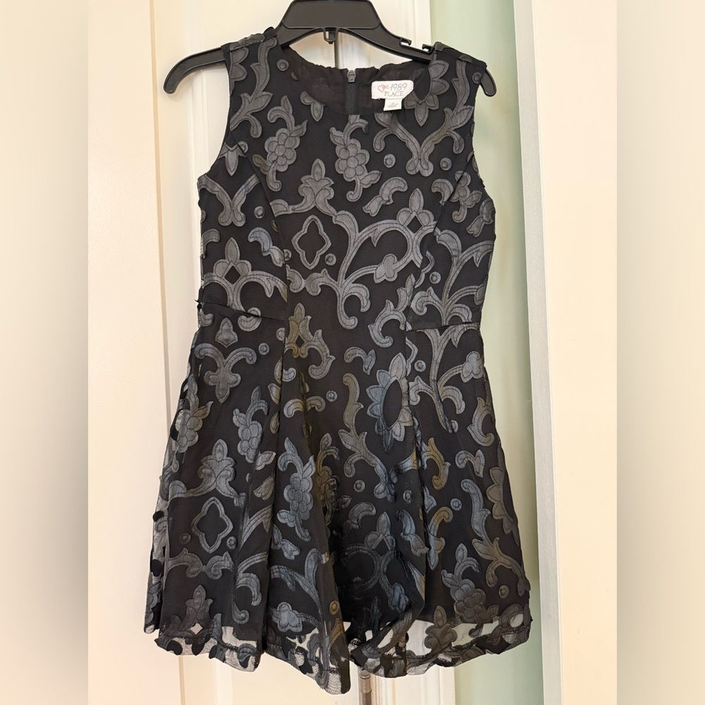 Children’s Place Black Tulle and Leather Fit and Flare Girls Dress